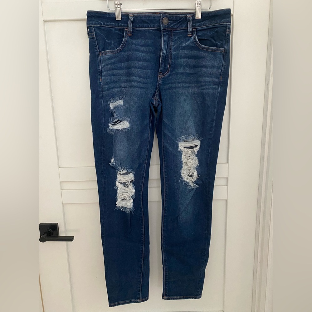 American Eagle Outfitters Dark Blue Distressed Skinny Jeans